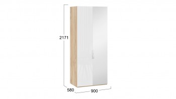 Шкаф для одежды с 1 глухой и 1 зеркальной дверями правый «Эмбер» Яблоня Беллуно/Белый глянец в Камне-на-Оби - kamen-na-obi.mebel54.com | фото