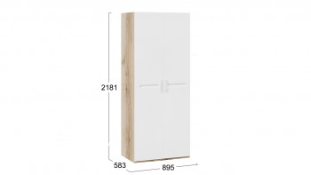 Шкаф для одежды с 2-мя дверями «Фьюжн» Дуб Делано/Белый глянец в Камне-на-Оби - kamen-na-obi.mebel54.com | фото