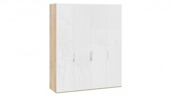 Шкаф для одежды с 4 глухими дверями «Эмбер» Яблоня Беллуно/Белый глянец в Камне-на-Оби - kamen-na-obi.mebel54.com | фото