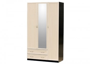 Шкаф для платья и белья 3-х дверный с профилем МДФ с 1 малым зеркалом Венге/Дуб выбеленный в Камне-на-Оби - kamen-na-obi.mebel54.com | фото