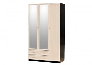 Шкаф для платья и белья 3-х дверный с профилем МДФ с 2 малыми зеркалами Венге/Дуб выбеленный в Камне-на-Оби - kamen-na-obi.mebel54.com | фото