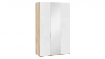Шкаф комбинированный с 2 глухими и 1 зеркальной дверями правый «Эмбер» Яблоня Беллуно/Белый глянец в Камне-на-Оби - kamen-na-obi.mebel54.com | фото
