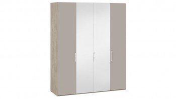 Шкаф комбинированный с 2 глухими и 2 зеркальными дверями «Эмбер» Баттл Рок/Серый глянец в Камне-на-Оби - kamen-na-obi.mebel54.com | фото