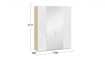 Шкаф комбинированный с 2 глухими и 2 зеркальными дверями «Эмбер» Яблоня Беллуно/Белый глянец в Камне-на-Оби - kamen-na-obi.mebel54.com | фото