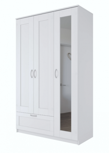 Шкаф трехдверный Сириус с зеркалом и 1 ящиком белый в Камне-на-Оби - kamen-na-obi.mebel54.com | фото