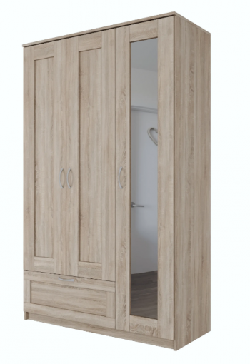 Шкаф трехдверный Сириус с зеркалом и 1 ящиком дуб сонома в Камне-на-Оби - kamen-na-obi.mebel54.com | фото