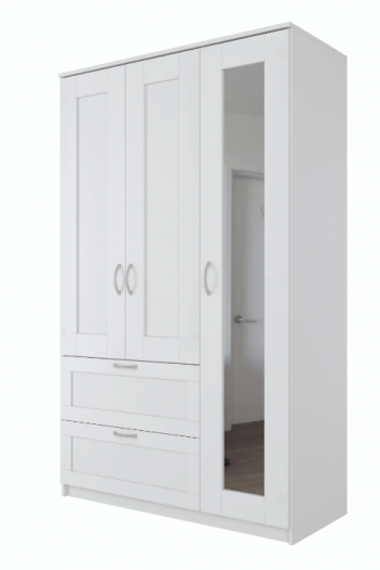 Шкаф трехдверный Сириус с зеркалом и 2 ящиками белый в Камне-на-Оби - kamen-na-obi.mebel54.com | фото