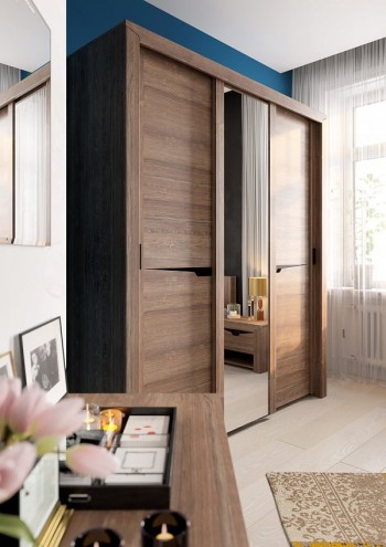 Шкаф трехдверный Соренто с раздвижными дверями Дуб стирлинг/Кофе структурный матовый в Камне-на-Оби - kamen-na-obi.mebel54.com | фото