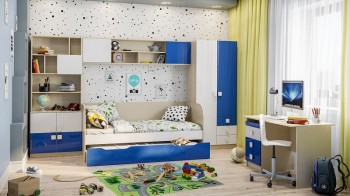 Система хранения над кроватью Скай люкс (Синий/Белый/корпус Клен) в Камне-на-Оби - kamen-na-obi.mebel54.com | фото